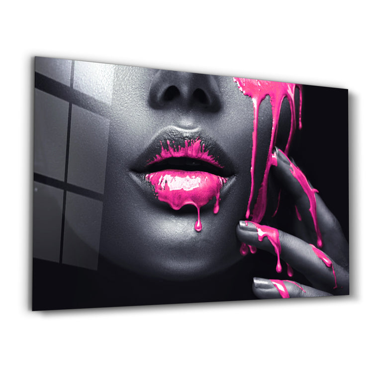 ・"Pink Lips V2"・Glass Wall Art - ArtDesigna Glass Printing Wall Art