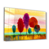 Abstrakte bunte Bäume – Glasbild