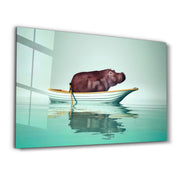 Hippo on the Boat 1 | Glass Wall Art - ArtDesigna Glass Printing Wall Art