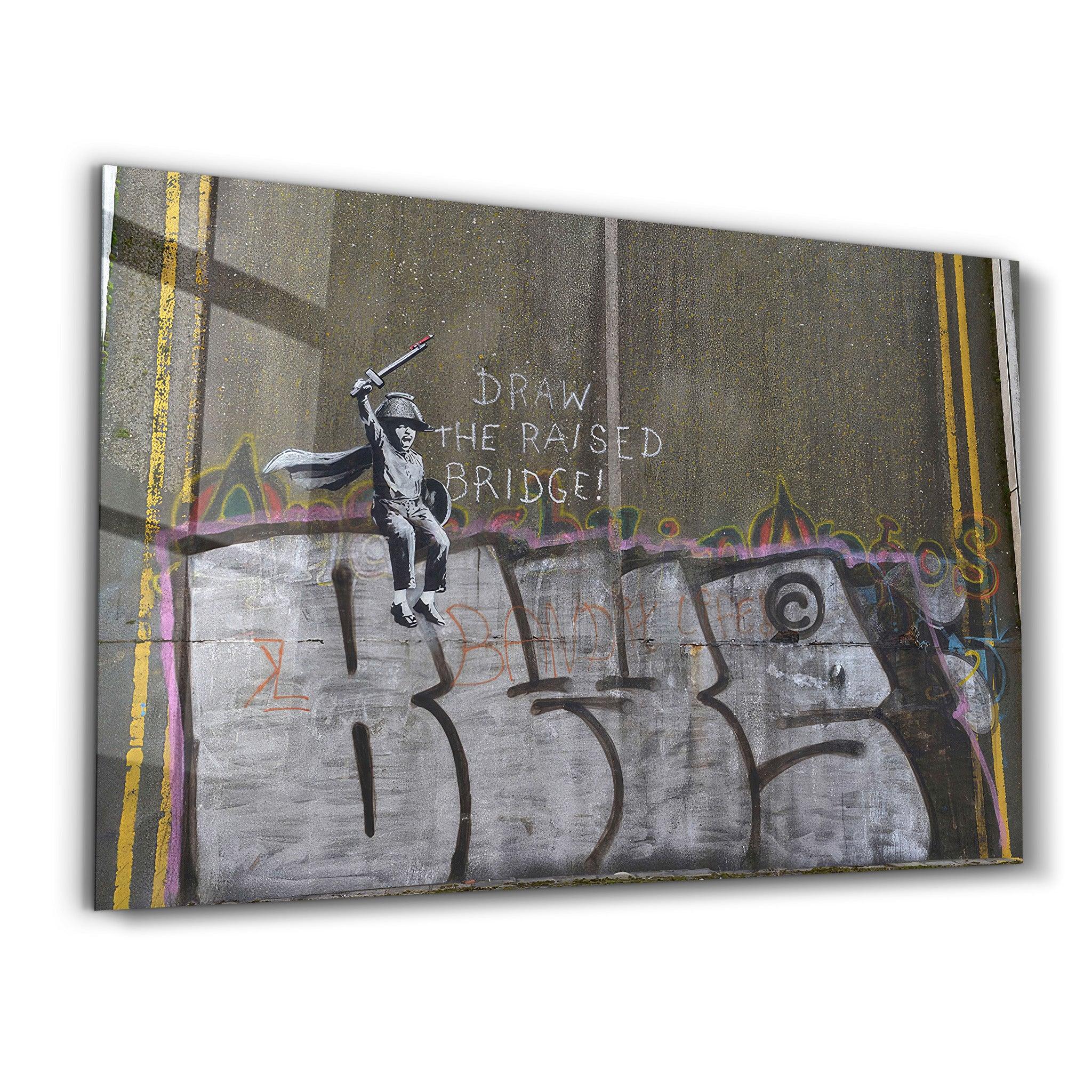 Banksy - Draw the Raised Bridge | Designer's Collection Glass Wall Art - ArtDesigna Glass Printing Wall Art