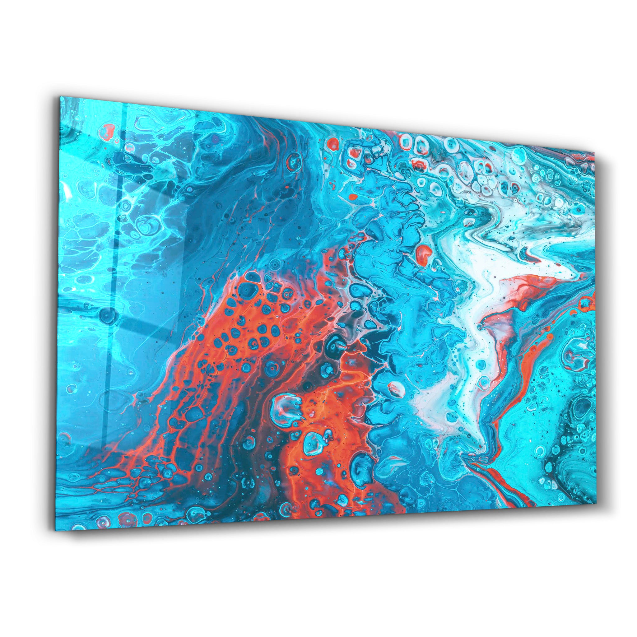・"Blue and Red Ink Drops"・Designer's Collection Glass Wall Art - ArtDesigna Glass Printing Wall Art