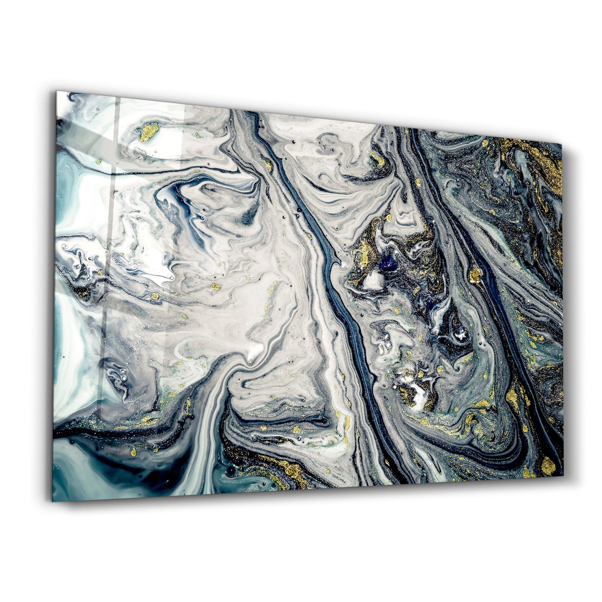 ・"Gray Blue Marble with Golden Dust"・Glass Wall Art - ArtDesigna Glass Printing Wall Art