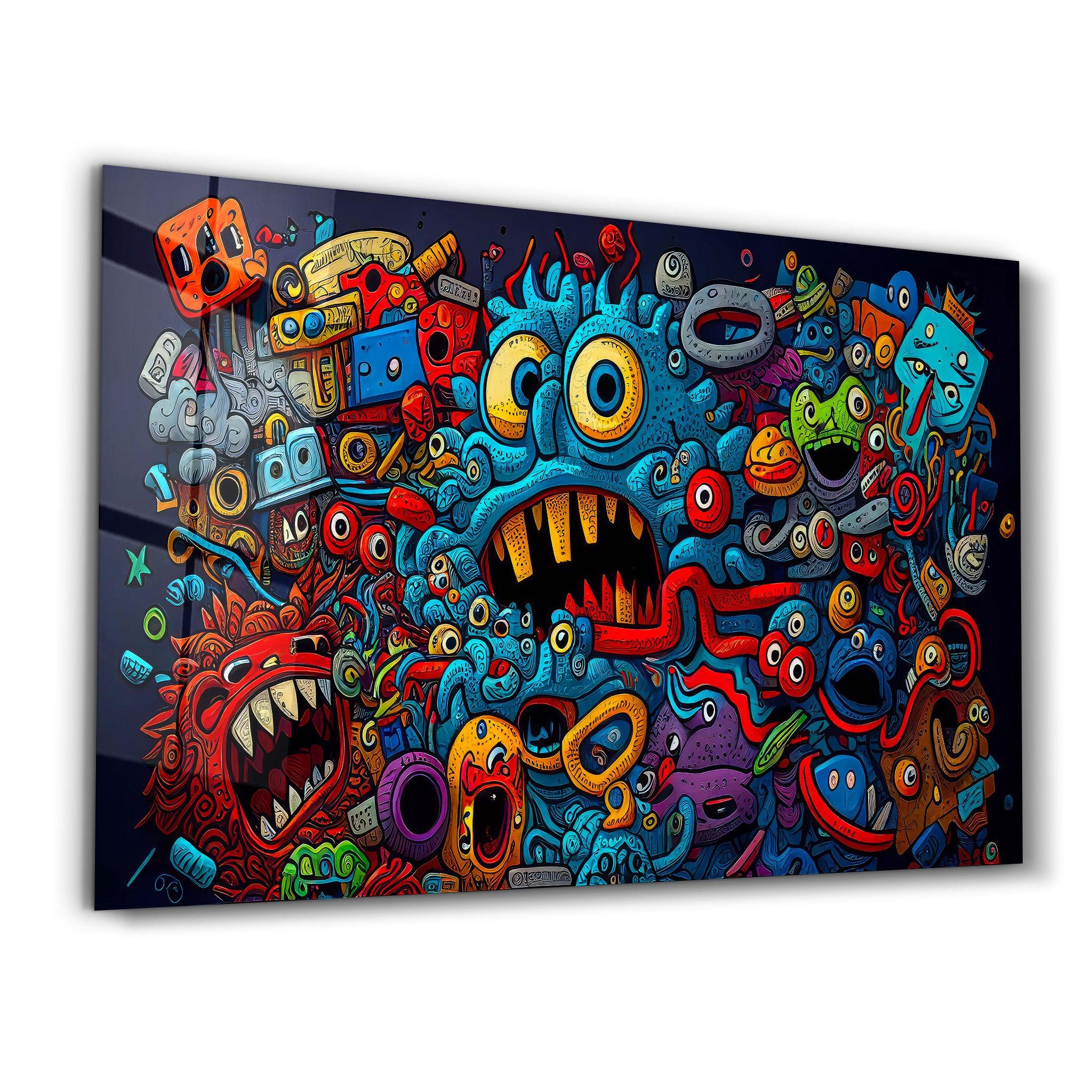 Graffiti Monsters | Glass Wall Art - ArtDesigna Glass Printing Wall Art