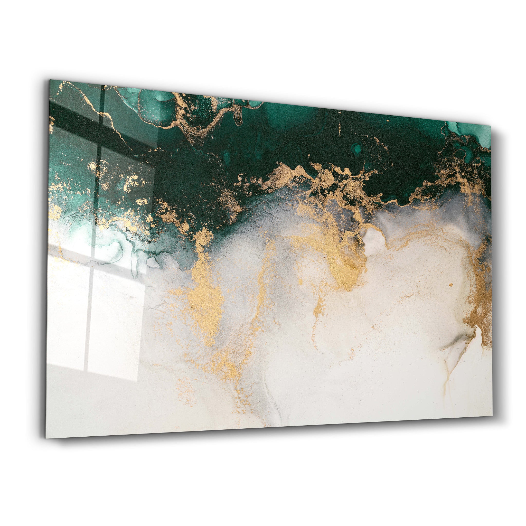 ・"Marble Collection H21 - Green Wave"・Glass Wall Art - ArtDesigna Glass Printing Wall Art