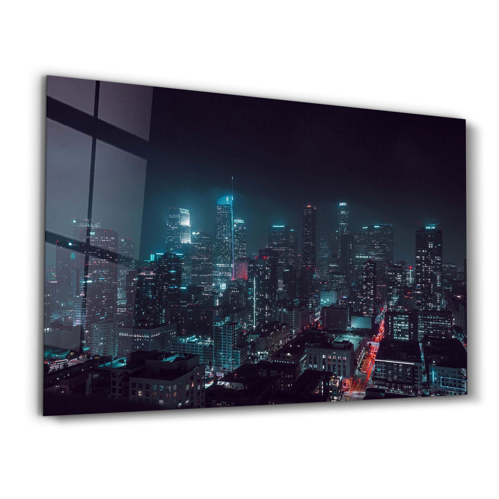 Los Angeles Skyline at Night | Glass Wall Art - ArtDesigna Glass Printing Wall Art