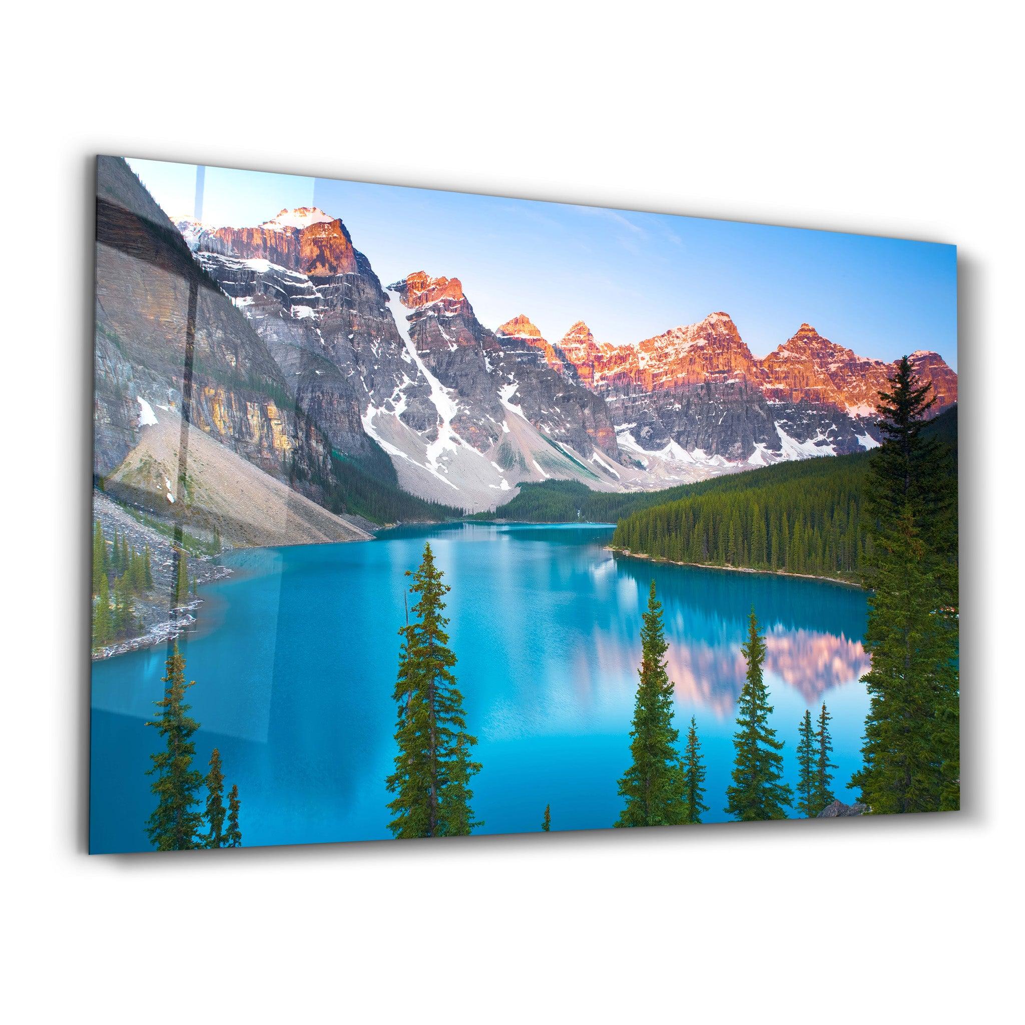 Dawn over Moraine Lake in Canada's Banff National Park | Glass Wall Art - ArtDesigna Glass Printing Wall Art