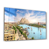 Pyramid Complex in Aswan city by the Nile, aerial view, Egypt | Glass Wall Art