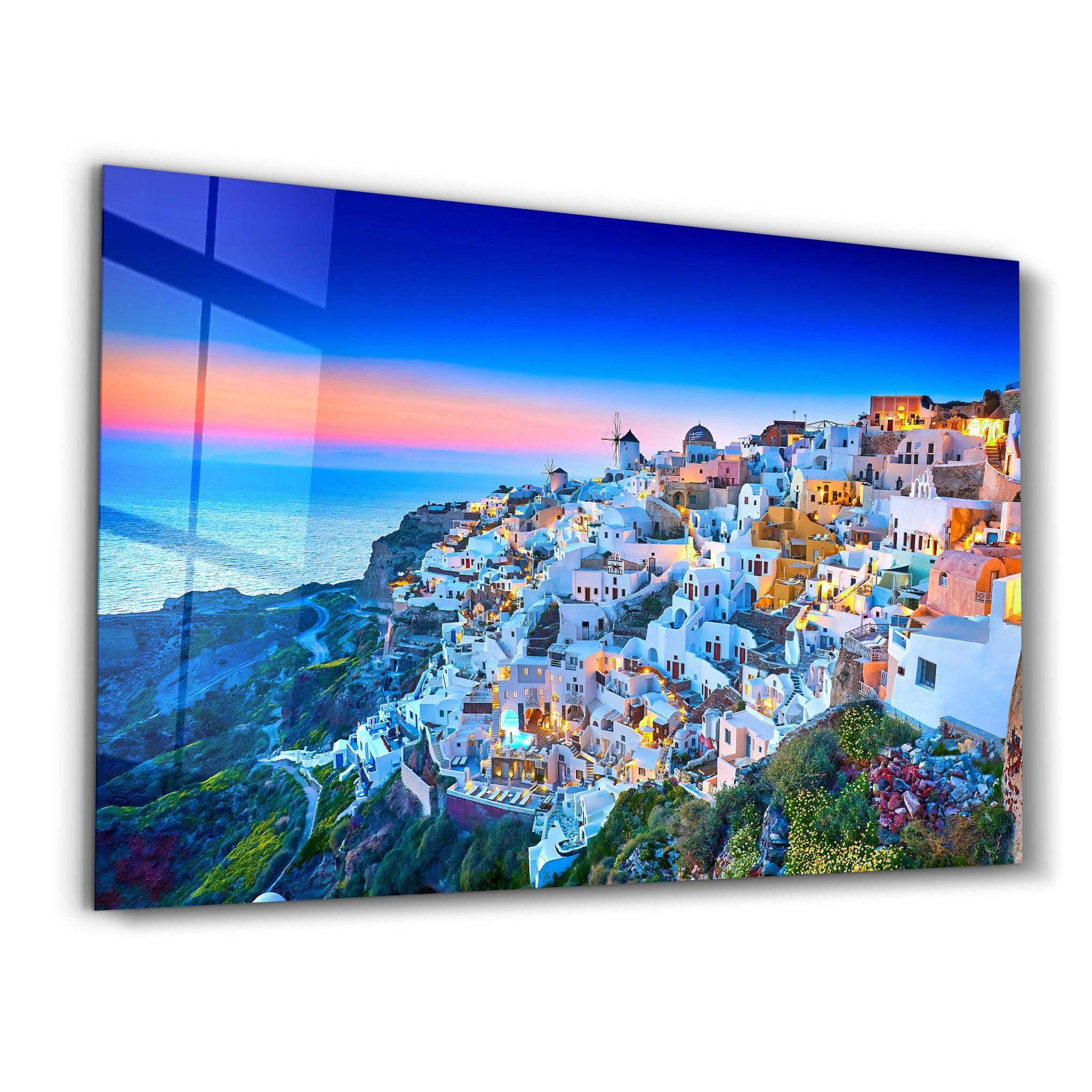 Santorini Greece Mural In Evening Glow In Santorini, Greece By Mayumi