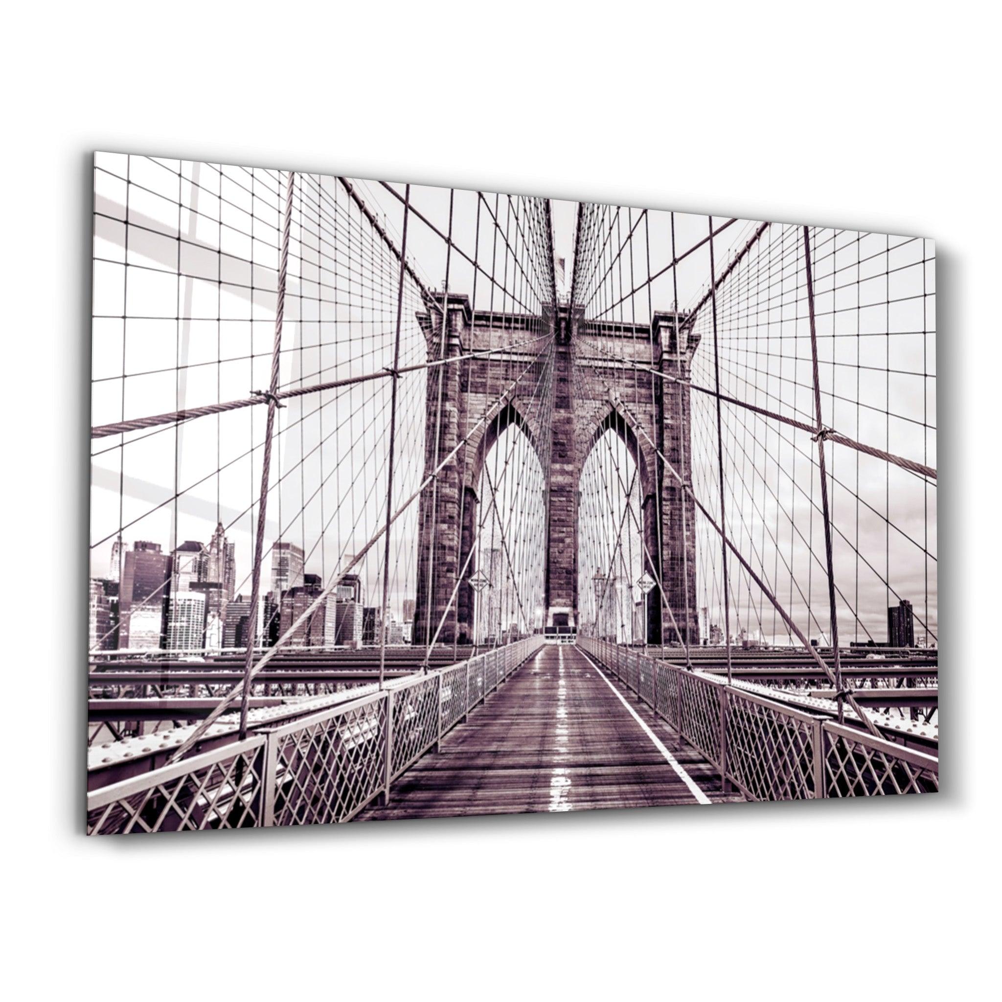 Brooklyn Bridge Retro Bronze | Glass Wall Art - ArtDesigna Glass Printing Wall Art