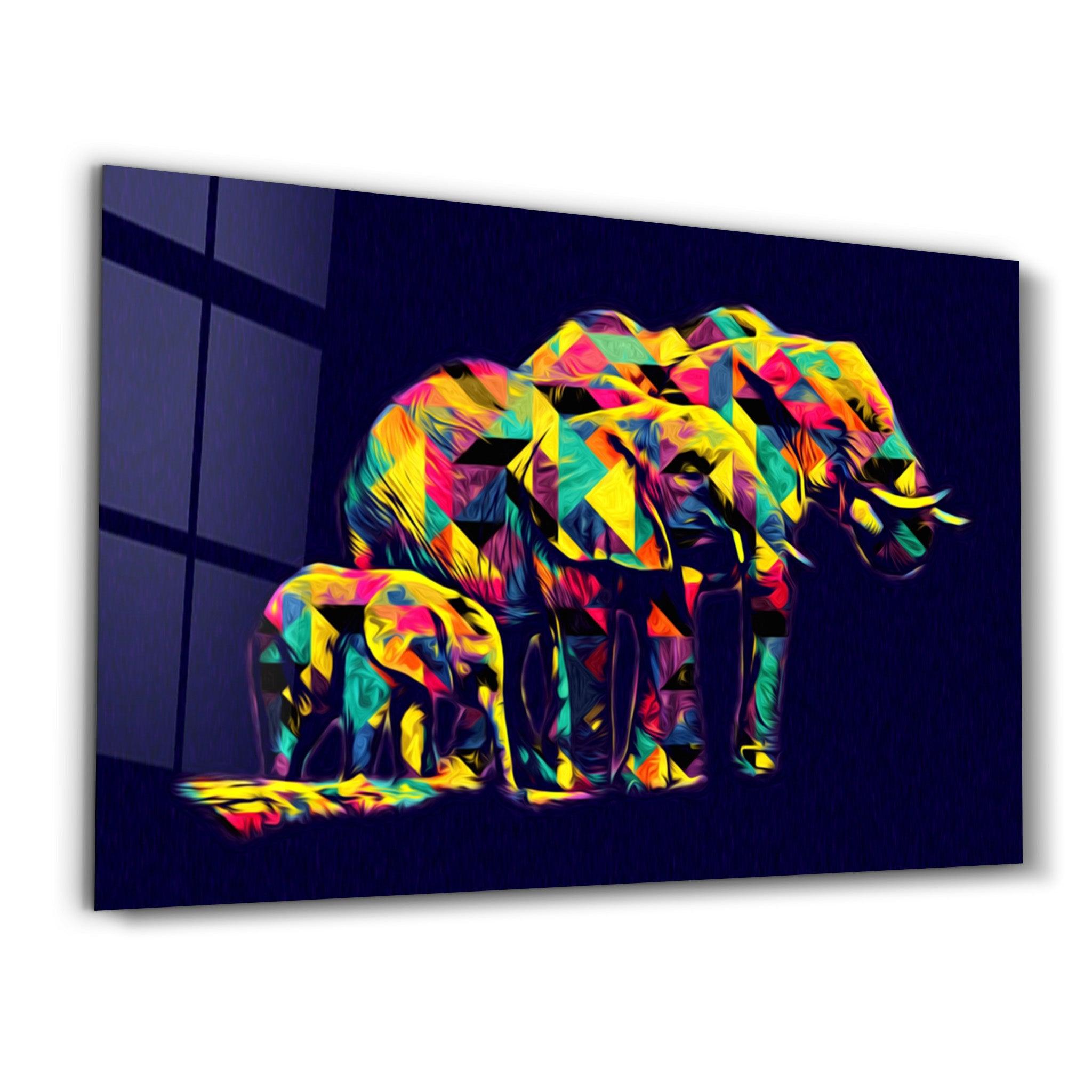 Colormix Elephant Family | Glass Wall Art - ArtDesigna Glass Printing Wall Art