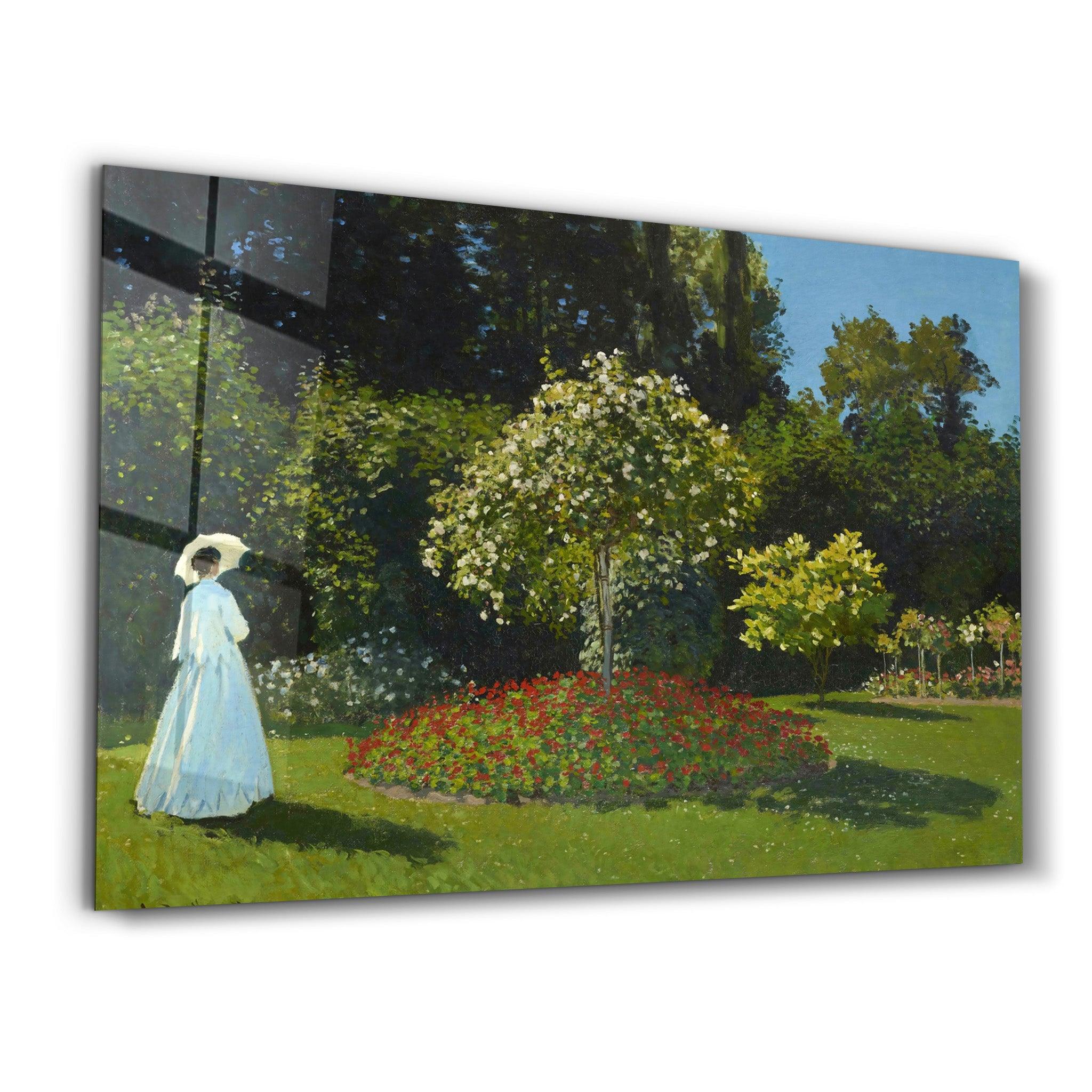 Claude Monet's Lady in the garden (1867) | Glass Wall Art - ArtDesigna Glass Printing Wall Art