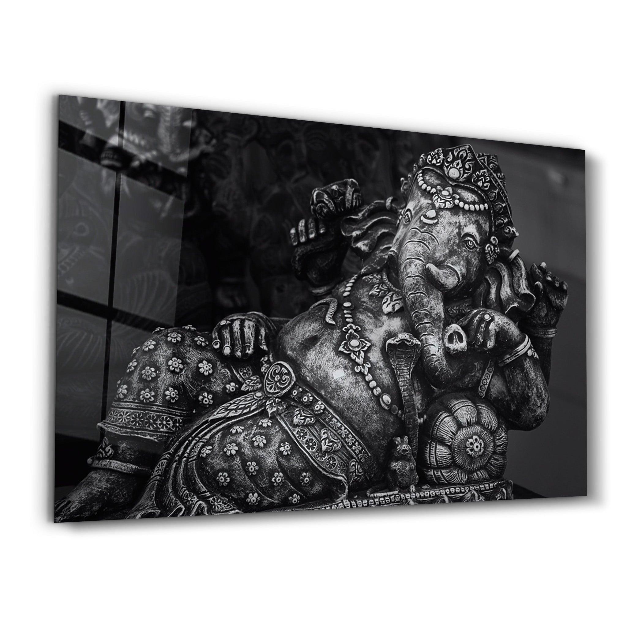Lord Ganesha Sculpture B&W | Glass Wall Art - ArtDesigna Glass Printing Wall Art