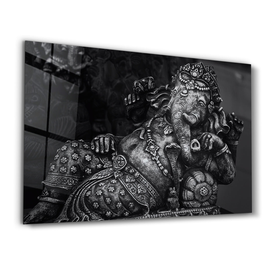 ・"Lord Ganesha Sculpture B&W"・Glass Wall Art - ArtDesigna Glass Printing Wall Art