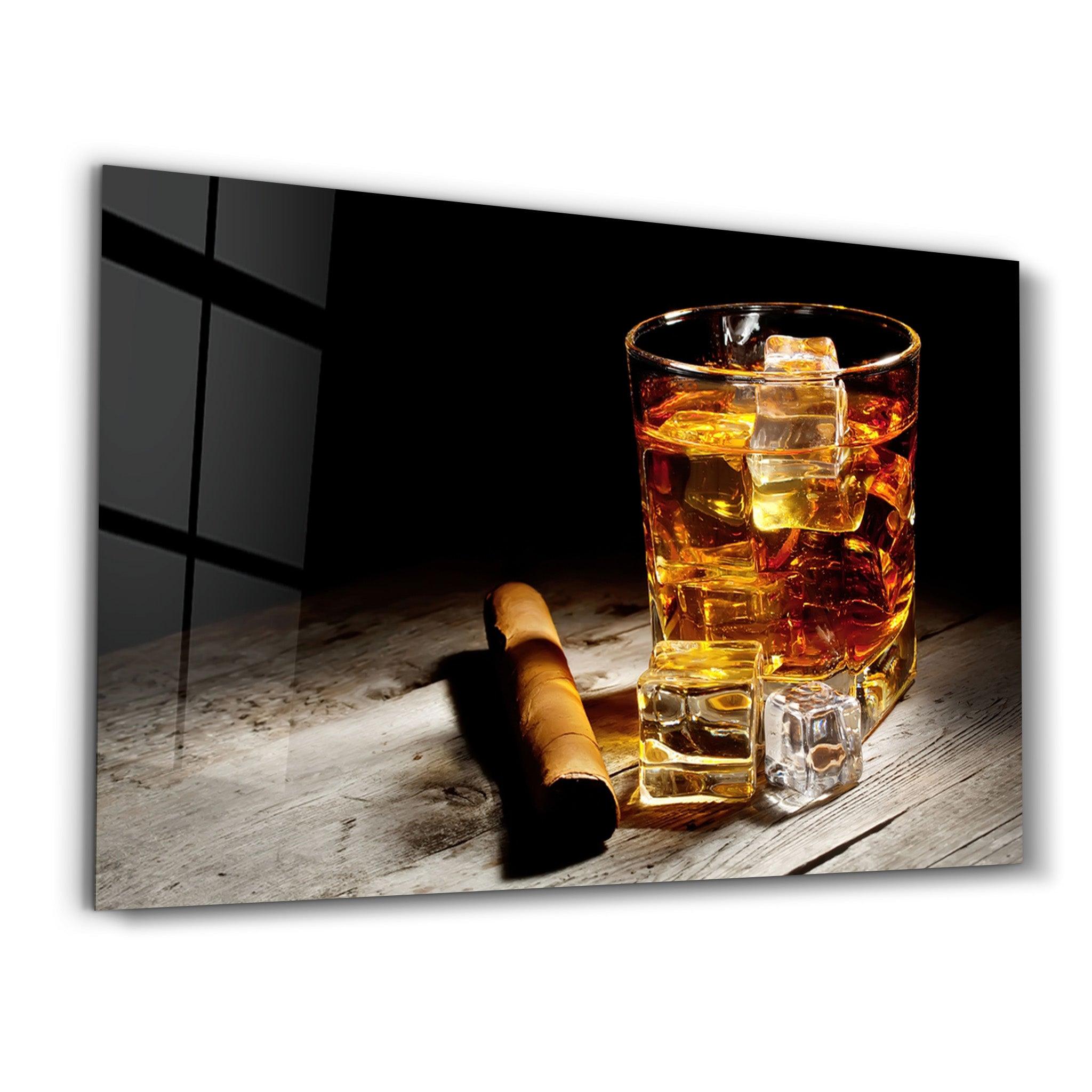 Cigar, Whiskey, Ice | Glass Wall Art - ArtDesigna Glass Printing Wall Art