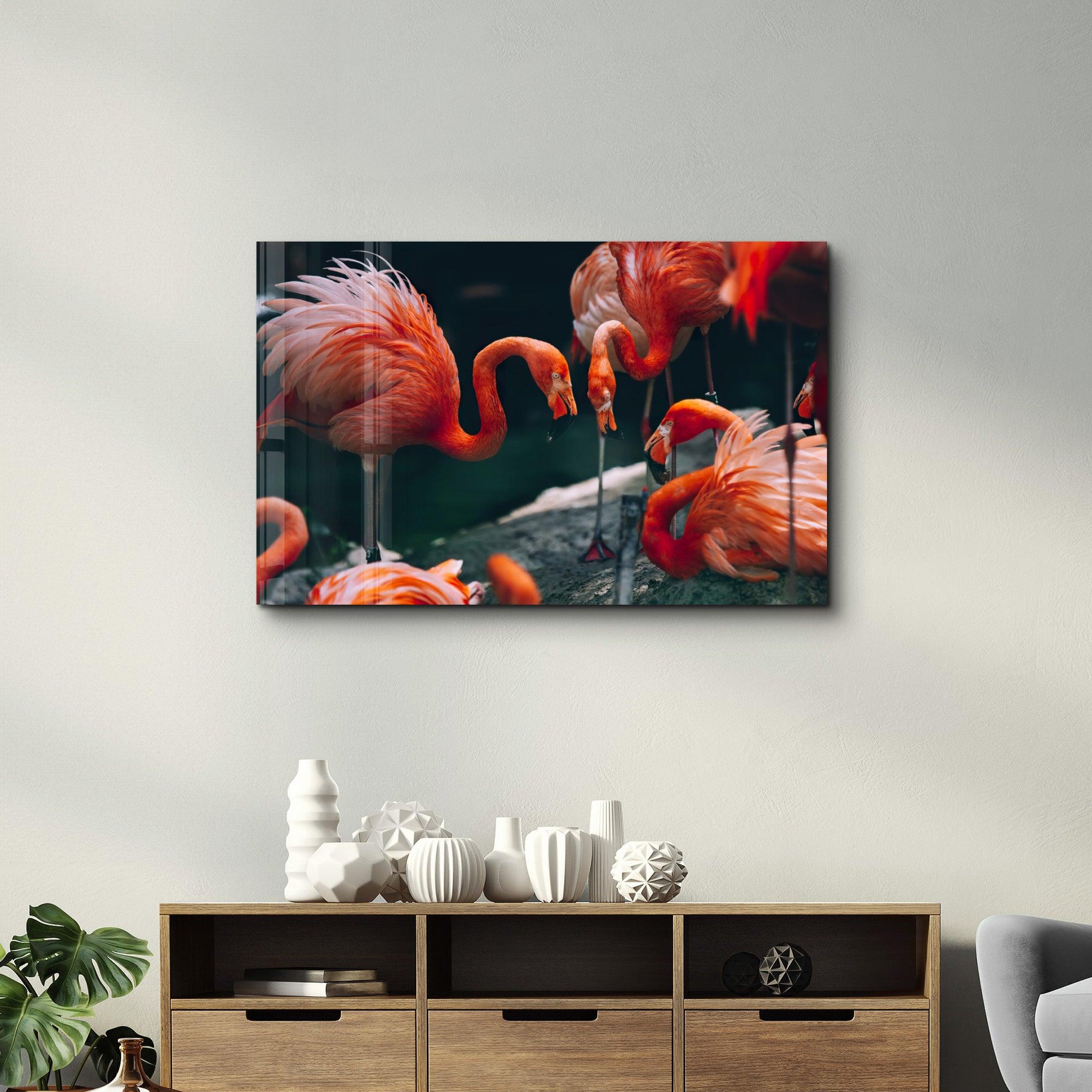 Orange Flamingos | Glass Wall Art - ArtDesigna Glass Printing Wall Art