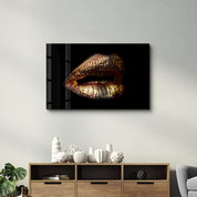 Golden Lips | Glass Wall Art - Artdesigna