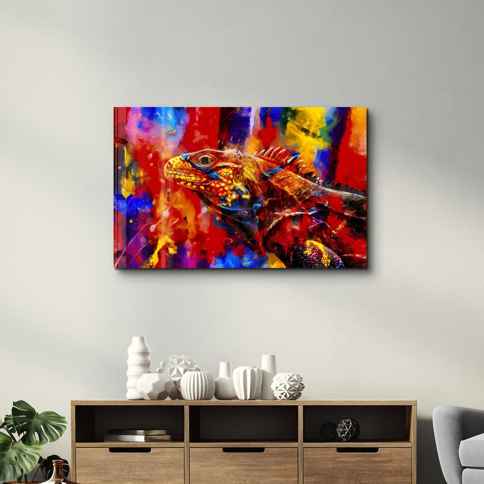 Abstract Colorful Iguana | Glass Wall Art - ArtDesigna Glass Printing Wall Art