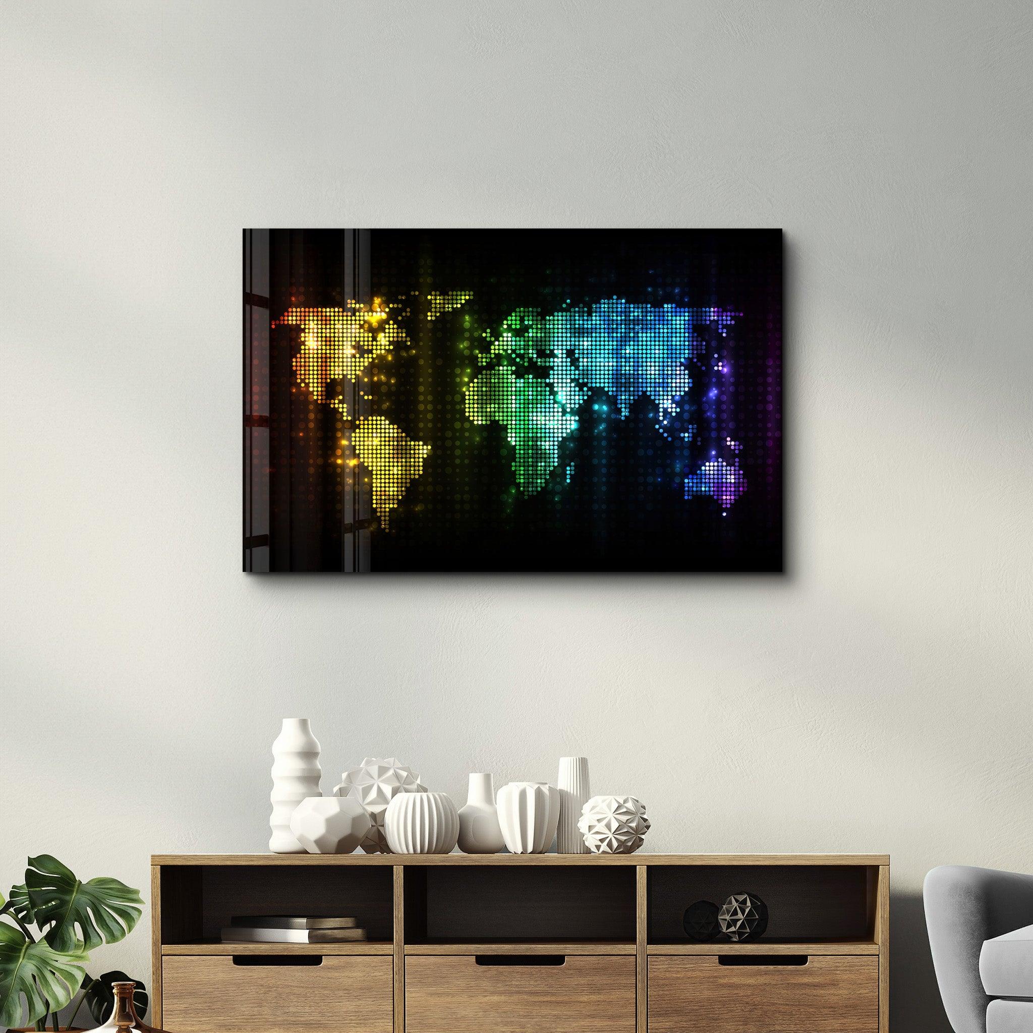 Colorful World Map | Glass Wall Art - ArtDesigna Glass Printing Wall Art