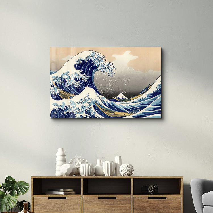 ・"The Great Wave off Kanagawa (1829) by Hokusai"・Glass Wall Art - ArtDesigna Glass Printing Wall Art