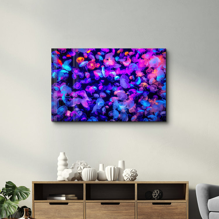 ・"The Colorful Jellyfishes"・Glass Wall Art - ArtDesigna Glass Printing Wall Art