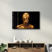 Beauty Woman With Golden Skin | Glass Wall Art - ArtDesigna Glass Printing Wall Art