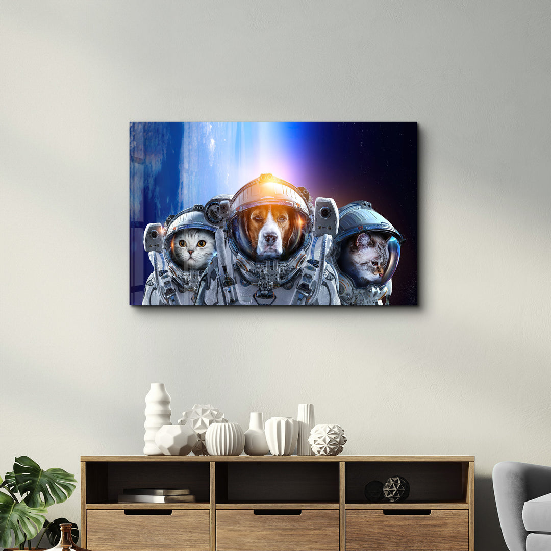・"Dog&Cat With Space Suits"・Glass Wall Art - ArtDesigna Glass Printing Wall Art