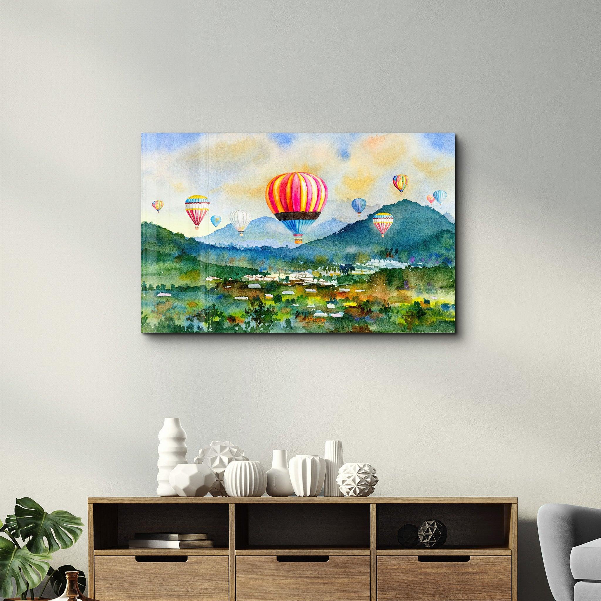 The Village Of Hot Air Balloon | Glass Wall Art - ArtDesigna Glass Printing Wall Art