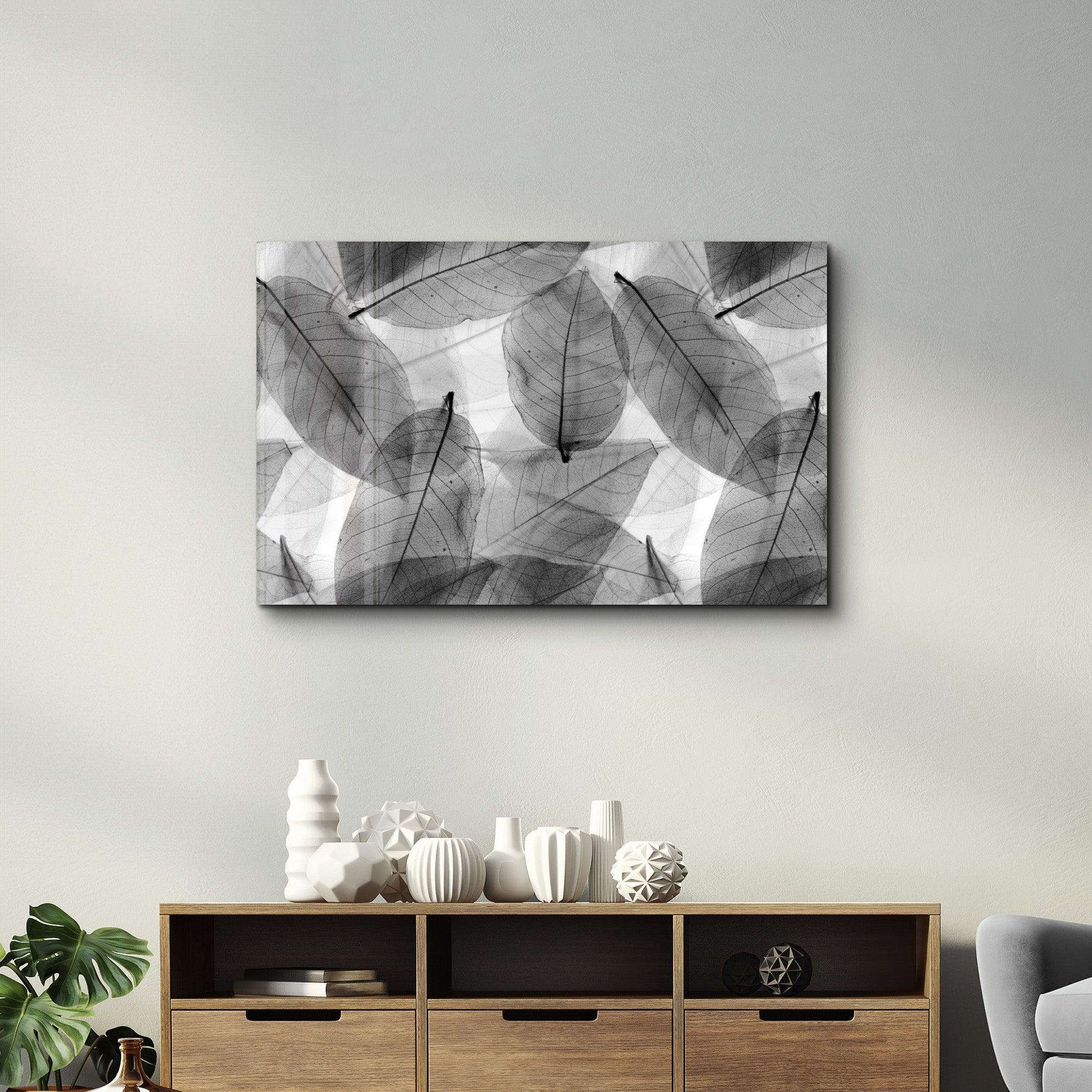 Black - White Leaves | Glass Wall Art - ArtDesigna Glass Printing Wall Art