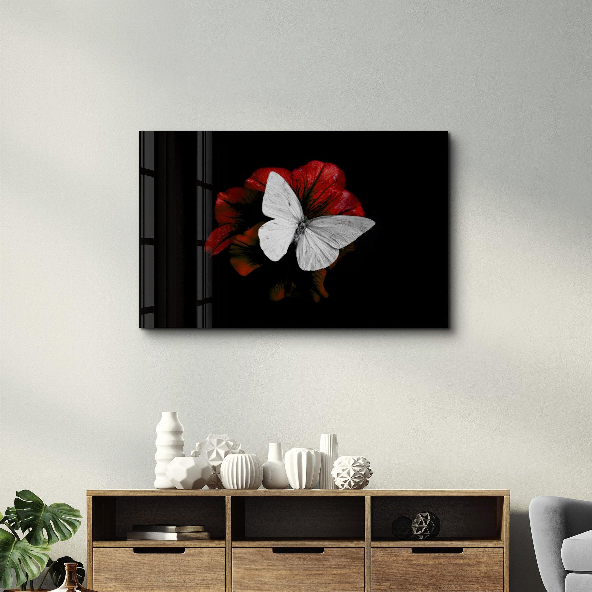 Silent Grace: White Butterfly | Glass Wall Art - Artdesigna