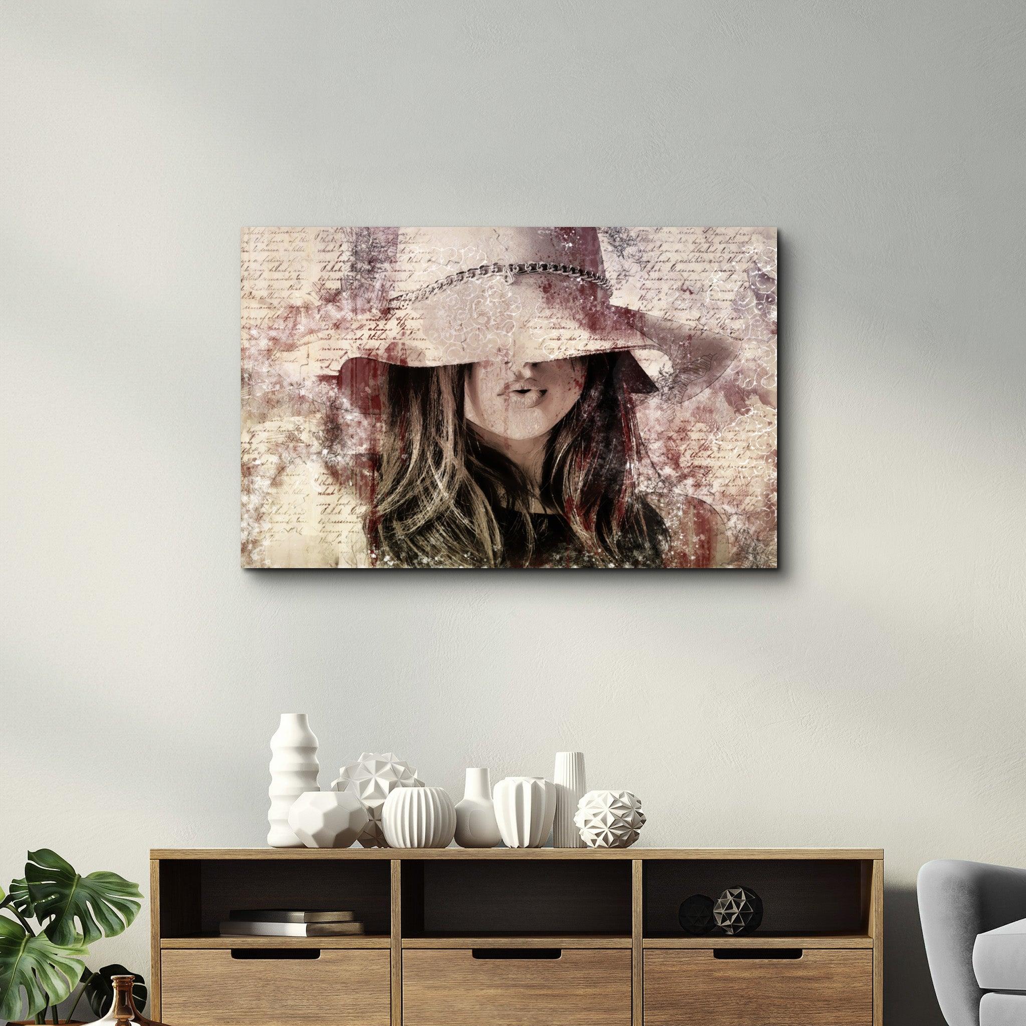 Girl in Retro Hat | Glass Wall Art - ArtDesigna Glass Printing Wall Art