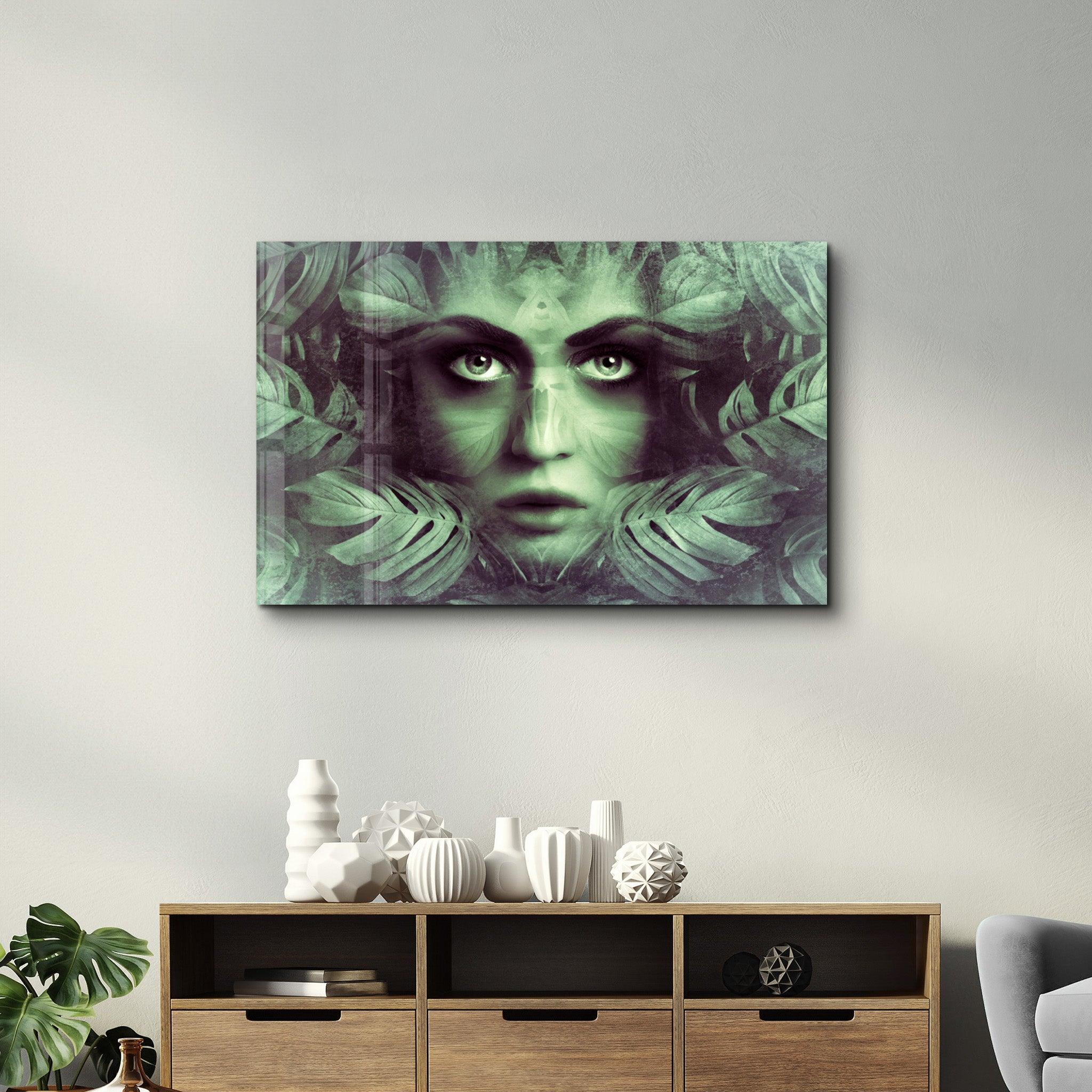Tropical Leaf and Woman Portrait | Glass Wall Art - ArtDesigna Glass Printing Wall Art