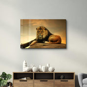 King of the Savanna | Glass Wall Art - Artdesigna