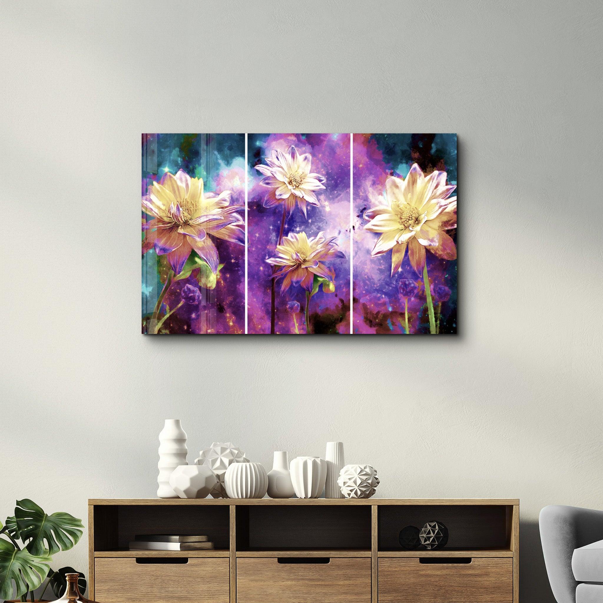 Divided Flowers Purple | Glass Wall Art - ArtDesigna Glass Printing Wall Art