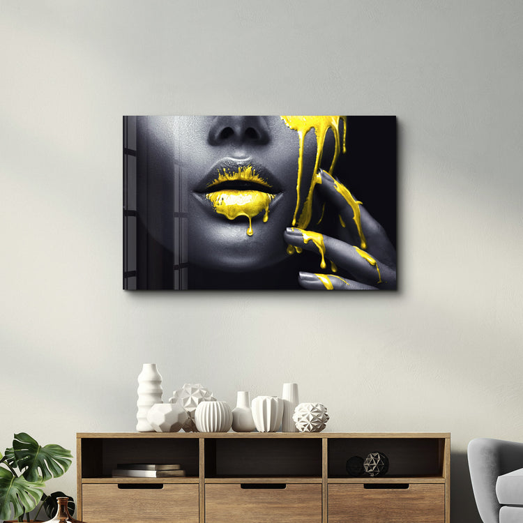 ・"Yellow Lips V2"・Glass Wall Art - ArtDesigna Glass Printing Wall Art