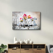 Pink Rose & Love | Glass Wall Art - ArtDesigna Glass Printing Wall Art