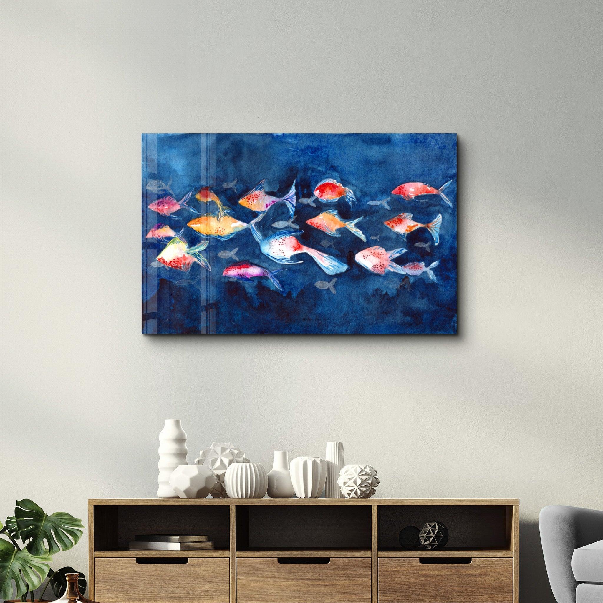 School of Fish | Glass Wall Art - ArtDesigna Glass Printing Wall Art