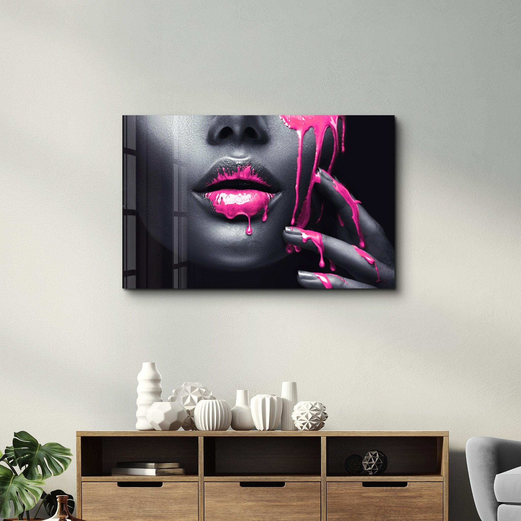 Pink Lips V2 | Glass Wall Art - ArtDesigna Glass Printing Wall Art