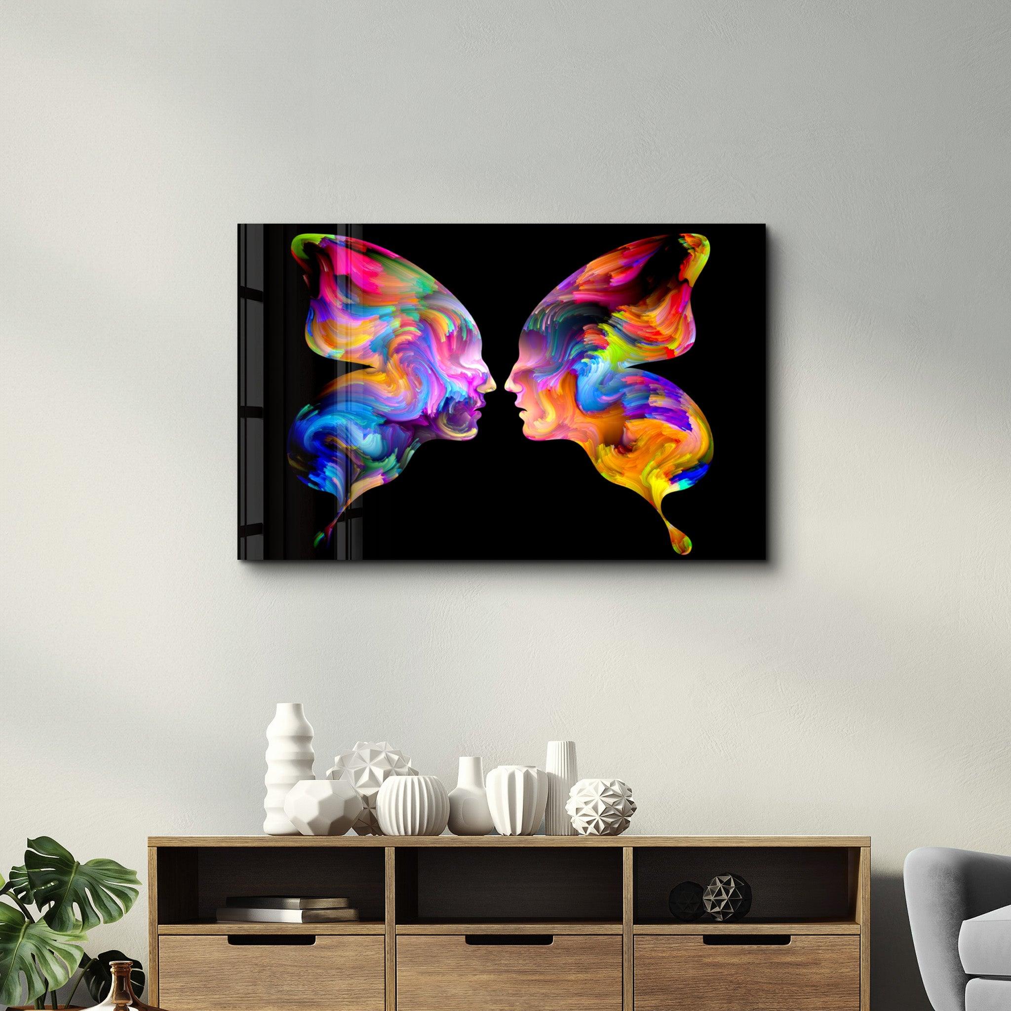 Colored Face Off | Glass Wall Art - Artdesigna