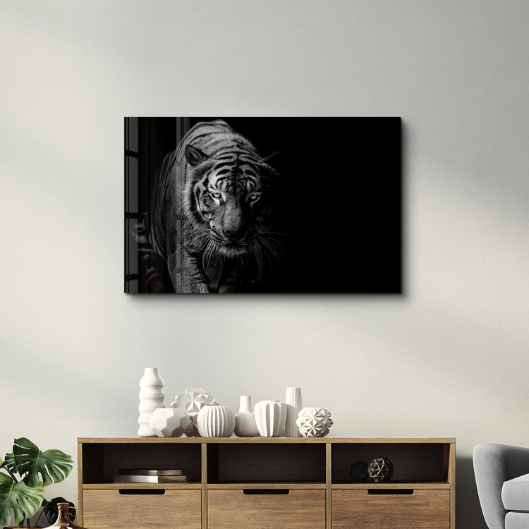 ・"Tiger in the Black"・Glass Wall Art - ArtDesigna Glass Printing Wall Art