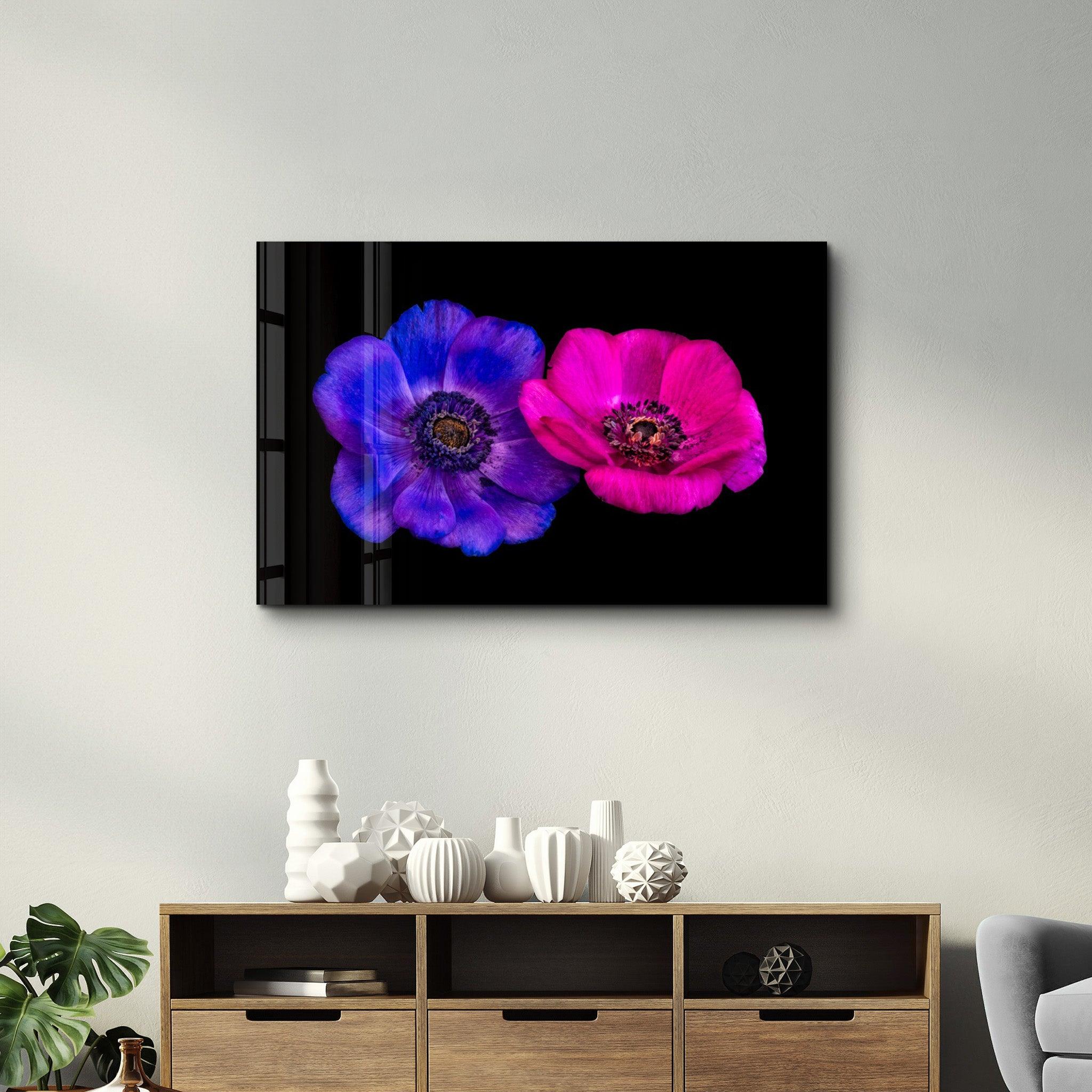 Blue and Pink Flowers | Glass Wall Art - ArtDesigna Glass Printing Wall Art