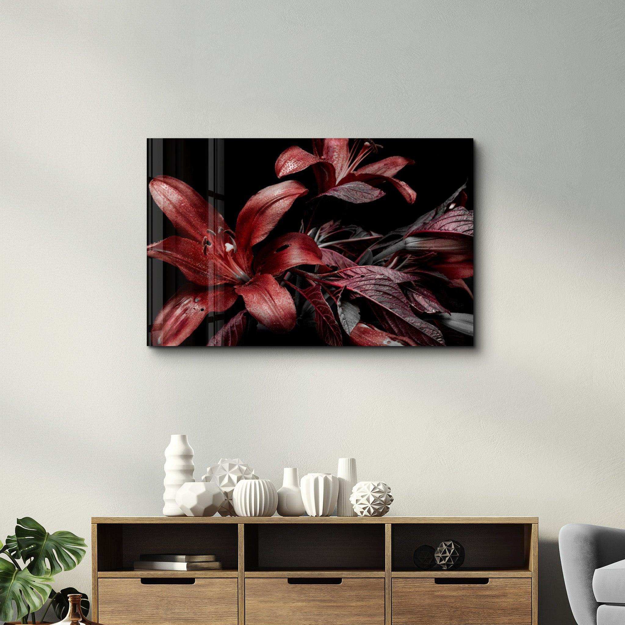 Red and Black Flowers | Glass Wall Art - ArtDesigna Glass Printing Wall Art