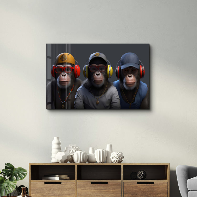・"3 monkeys"・Glass Wall Art - ArtDesigna Glass Printing Wall Art