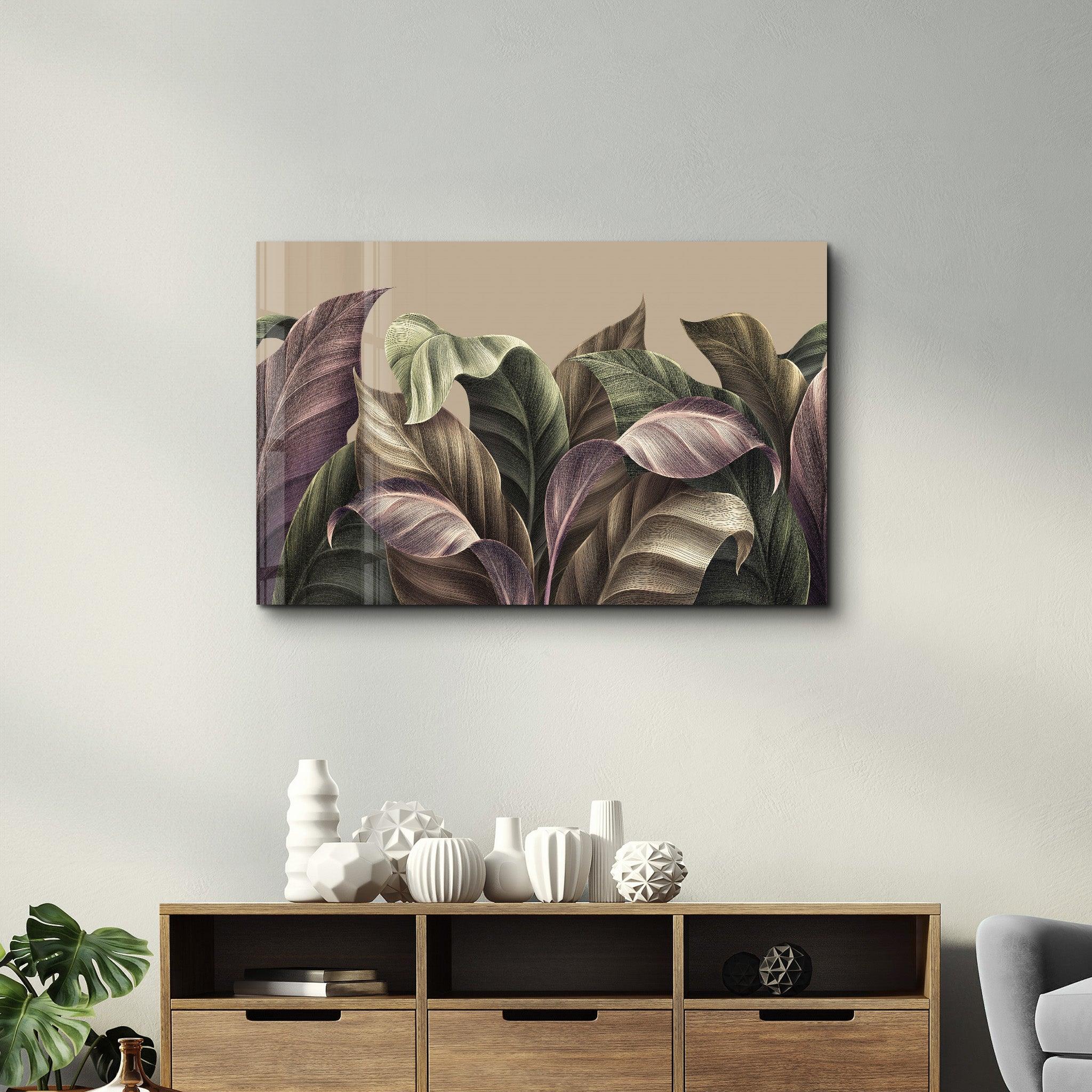 Retro Leaves | Glass Wall Art - Artdesigna