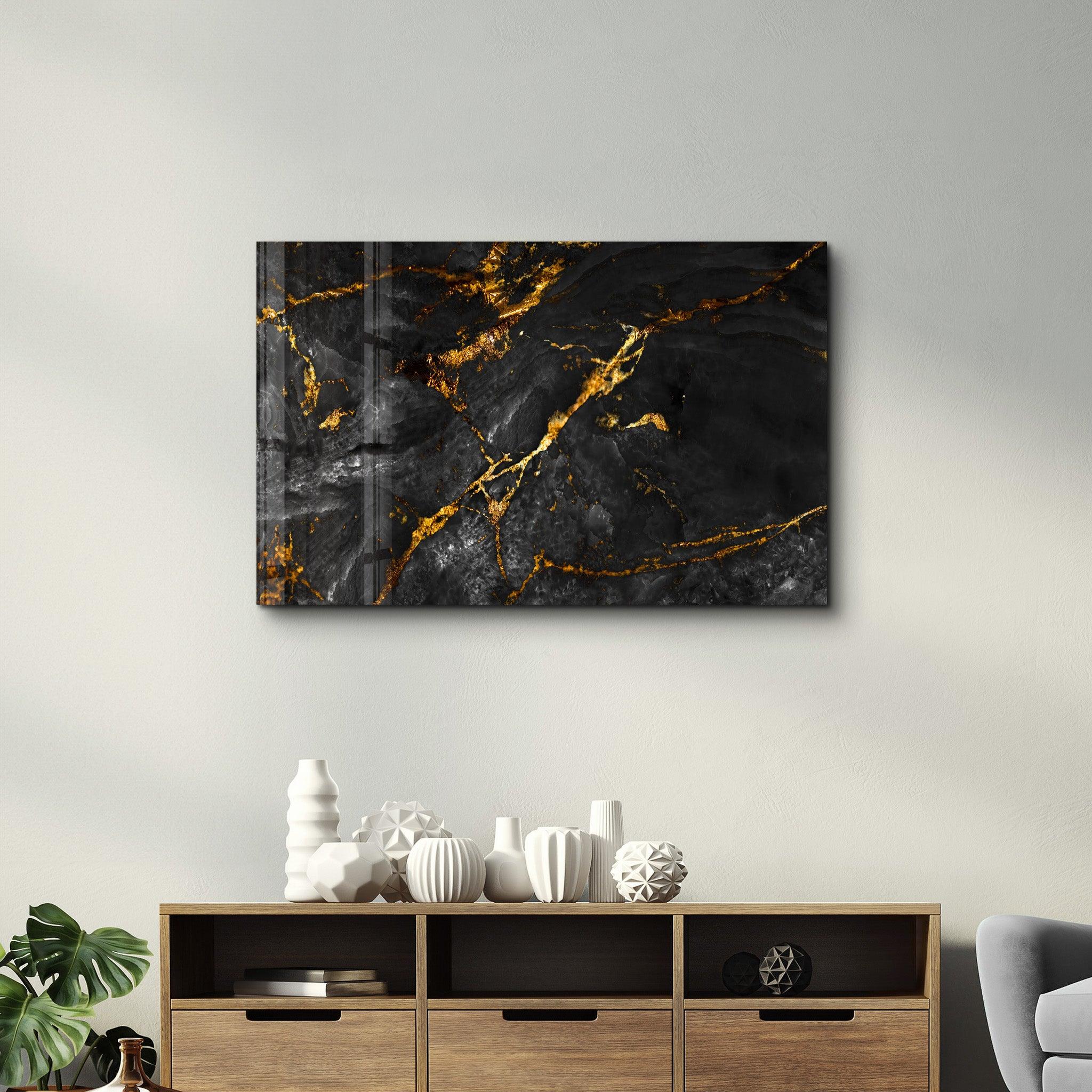 Glass Wall store Decor, Glass Wall Art, Glass Printing, Black And Gold Wall Art, Marble Tempered Glass, Abstract Glass, Gold Wall Art,