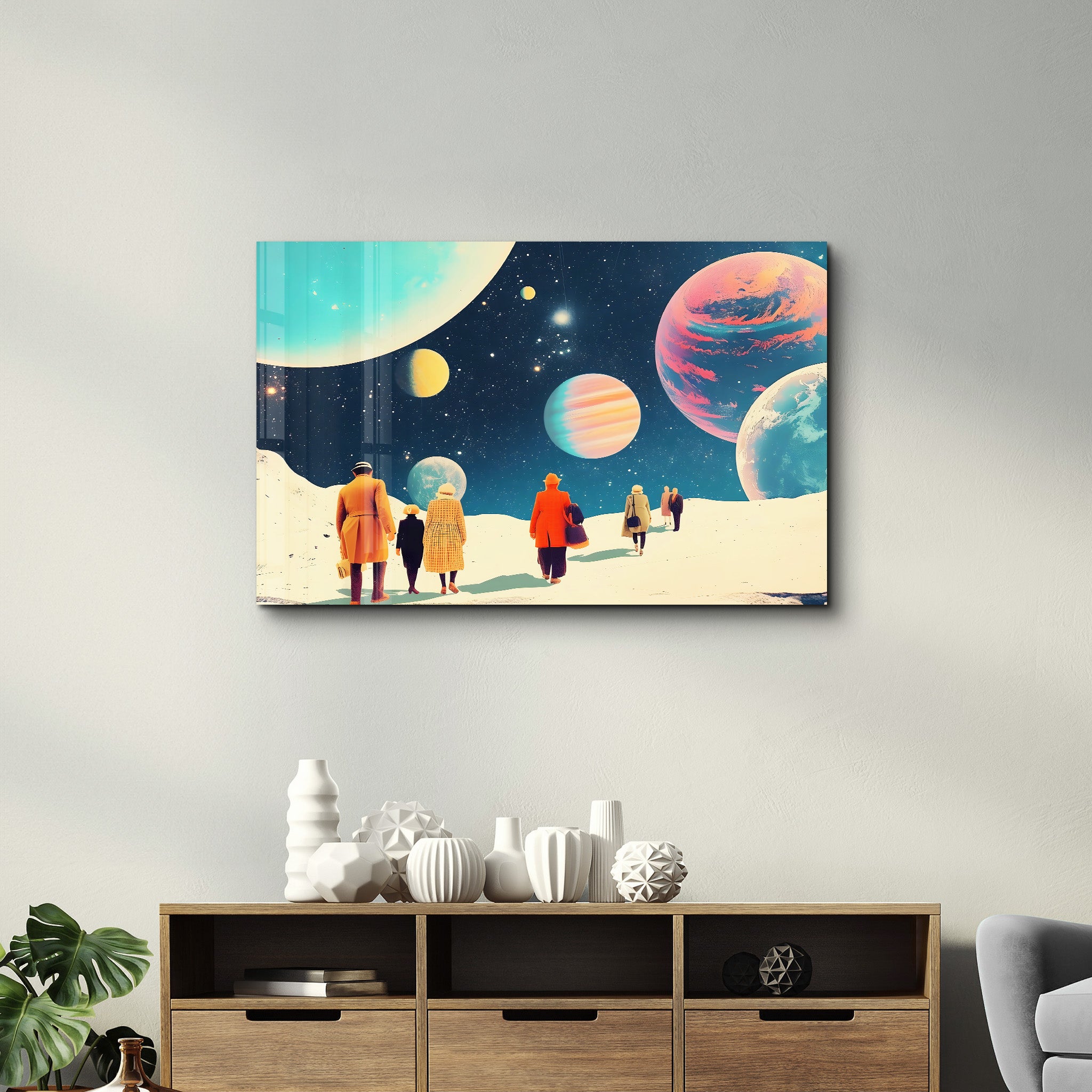 Walking in the Space in 70s - Glass Wall Art - Artdesigna