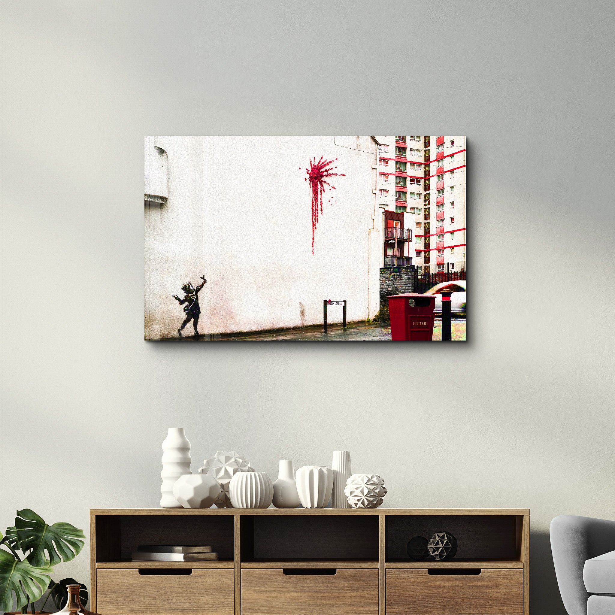 Banksy - Flower Sling - Glass Wall Art - Artdesigna