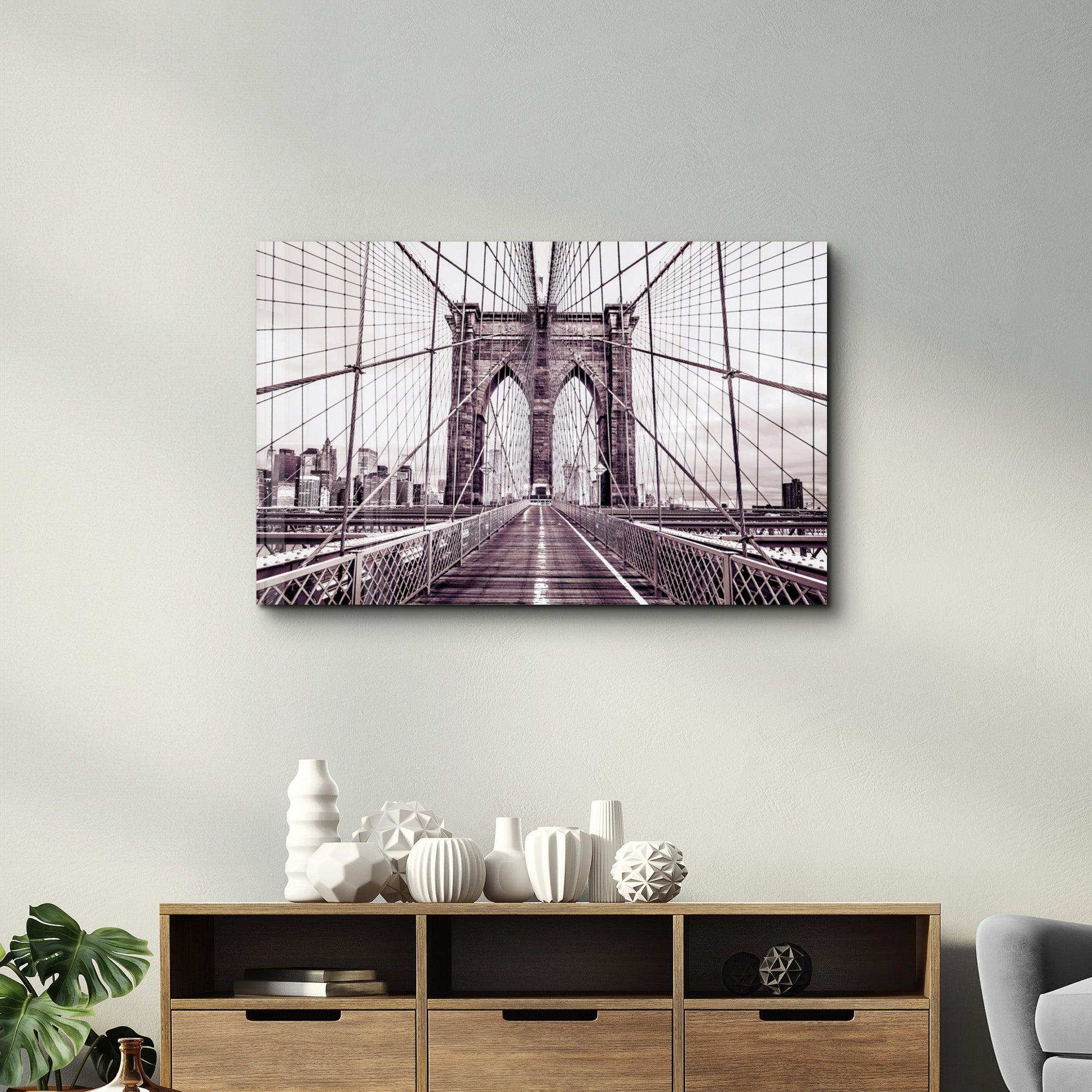 Brooklyn Bridge Retro Bronze | Glass Wall Art - ArtDesigna Glass Printing Wall Art