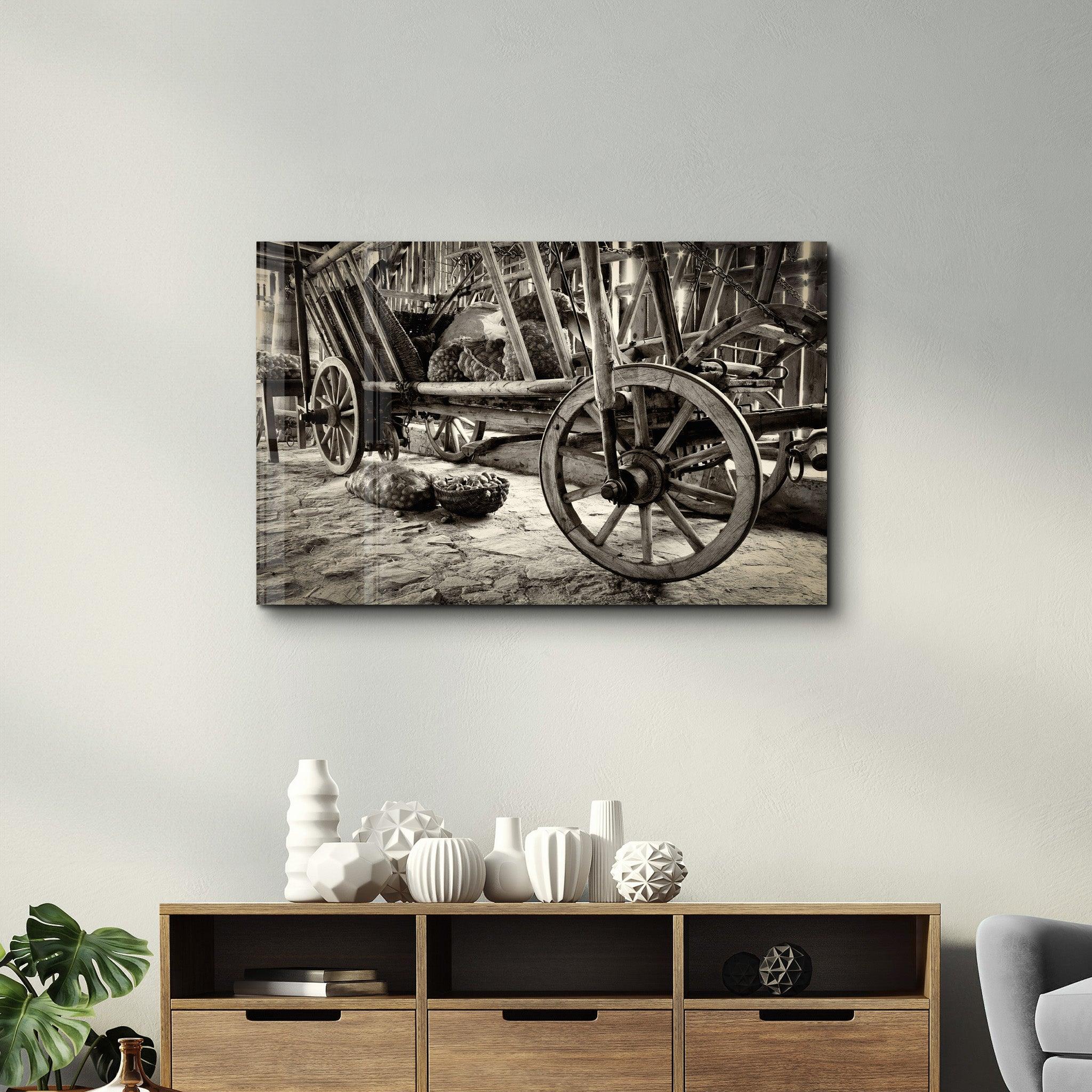 Old Wheel Cart | Glass Wall Art - ArtDesigna Glass Printing Wall Art