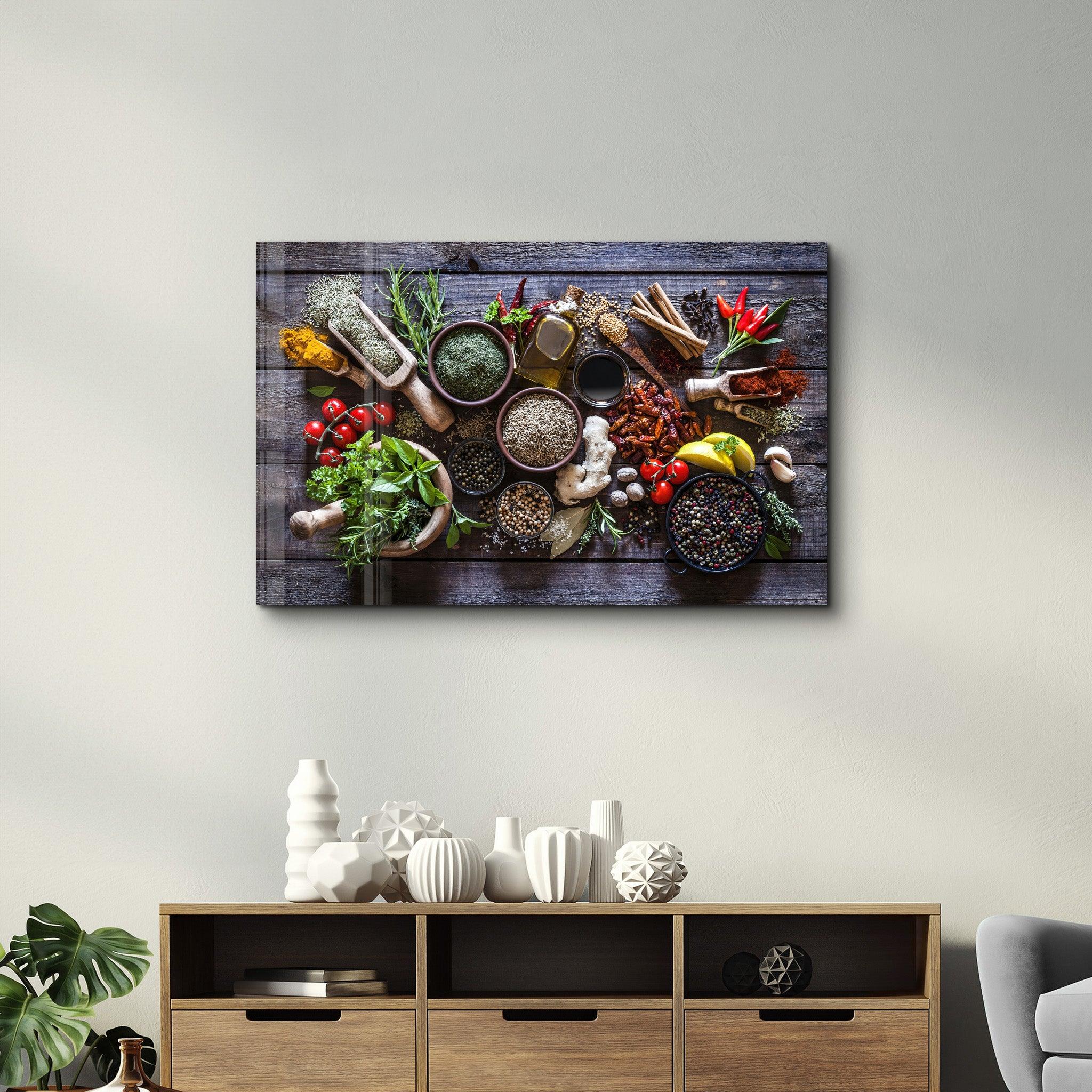 Spices And Vegetables | Glass Wall Art - ArtDesigna Glass Printing Wall Art