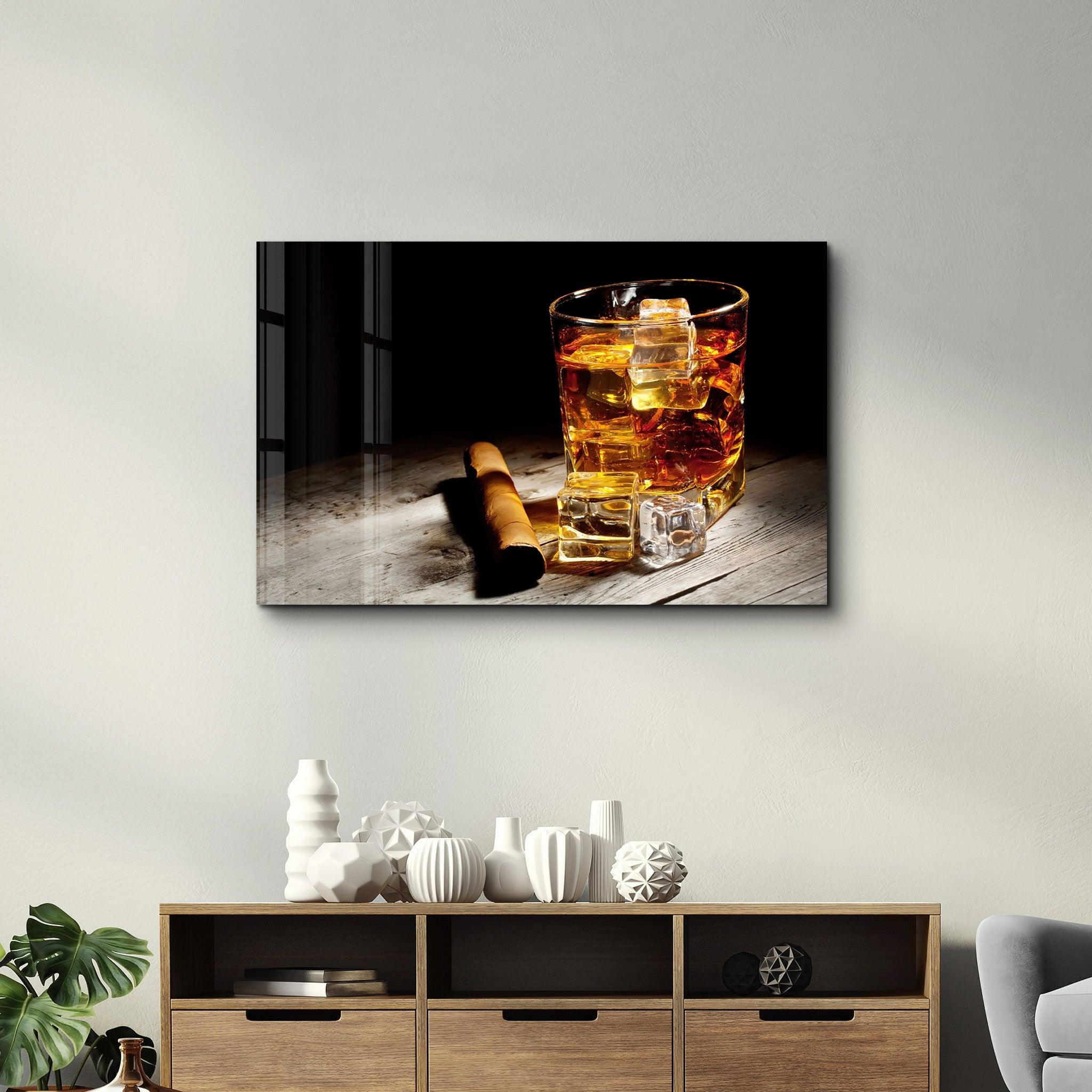 Cigar, Whiskey, Ice | Glass Wall Art - ArtDesigna Glass Printing Wall Art